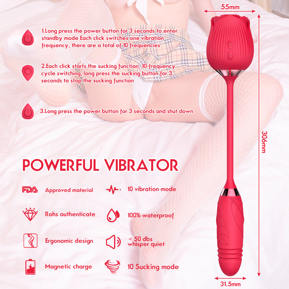 Dual-Action Suction & Thrusting Vibrator – 10 Modes Body-Safe Silicone Massager