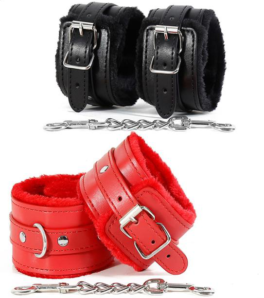 Premium Adjustable Leather Cuffs with Soft Fluff Lining – 126g Erotic Wrist Restraints – Comfortable Faux Fur Bondage Handcuffs